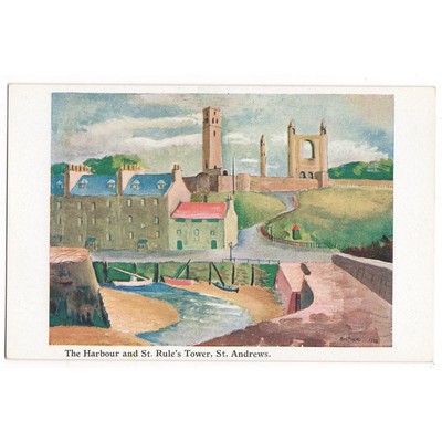 ST ANDREWS Harbour & St Rule's Tower von Shepherd 1933 Fife Postkarte unbenutzt