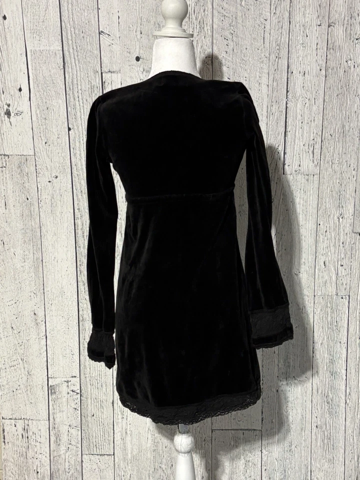 Vestido Juicy Couture Terciopelo Crochet Para Mujer Negro Talla Pequeña Pequeño Manga Larga Foto 2 de 4