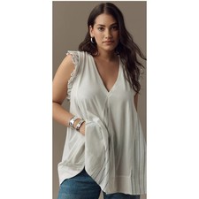 Pilcro Anthropologie Trapeze Flutter Tank XL White Boho Chic Ruffle Tie Back