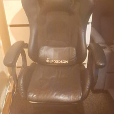 ELFORDSON Black Faux Leather Executive High Back Office Chair, Padded, Armrests