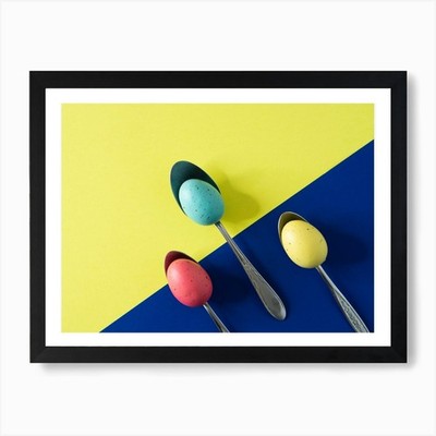 Ostereier auf Löffeln Kunstdruck gerahmt Wandbild Poster Leinwanddruck Bild