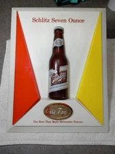 Schlitz  beer seven oz bottle advertising sign 1955