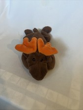 Vintage 1993 TY Beanie Baby  Chocolate The Moose  Plush Brown Orange Antlers Toy
