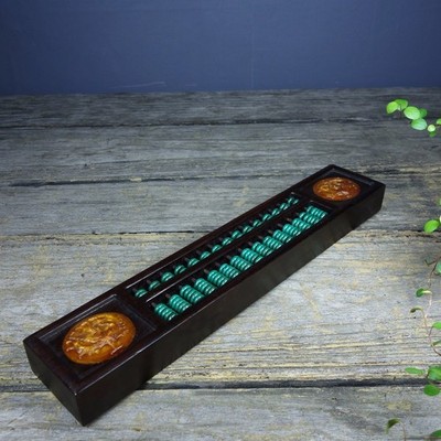 Vintage Sandalwood Inlaid Turquoise Beads Abacus Paper Weight Decor 30cm