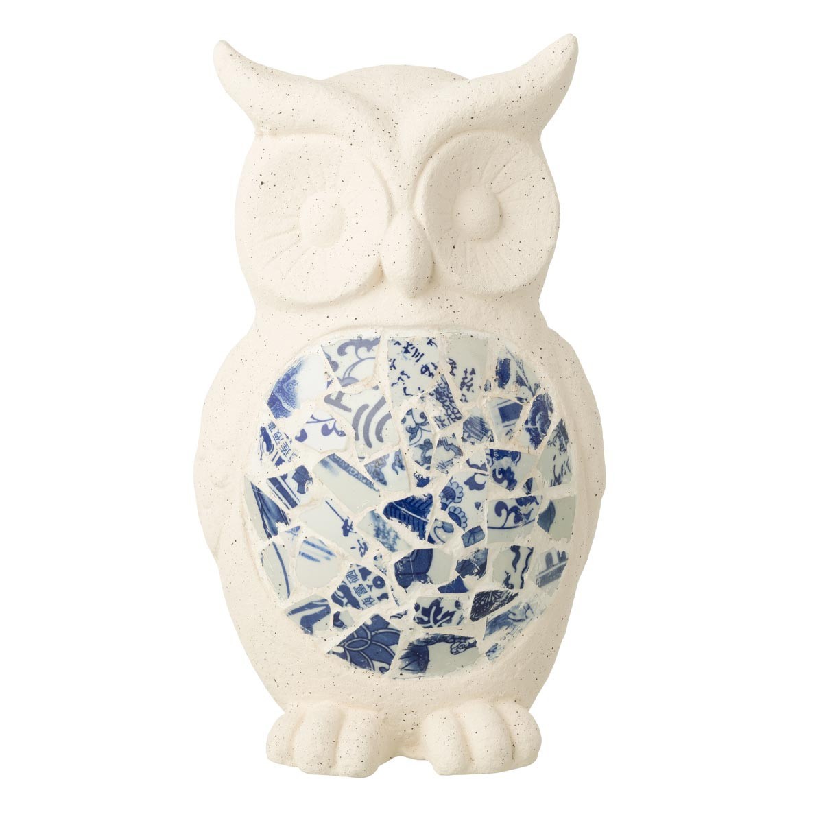 Statuette Hibou d'Extérieur Mosaïque Beige Grand Format pour Déco Jardin