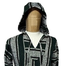 Mexican Baja Drug Rug Hoodie Mens Large Pullover Black Green White Sweatshirt