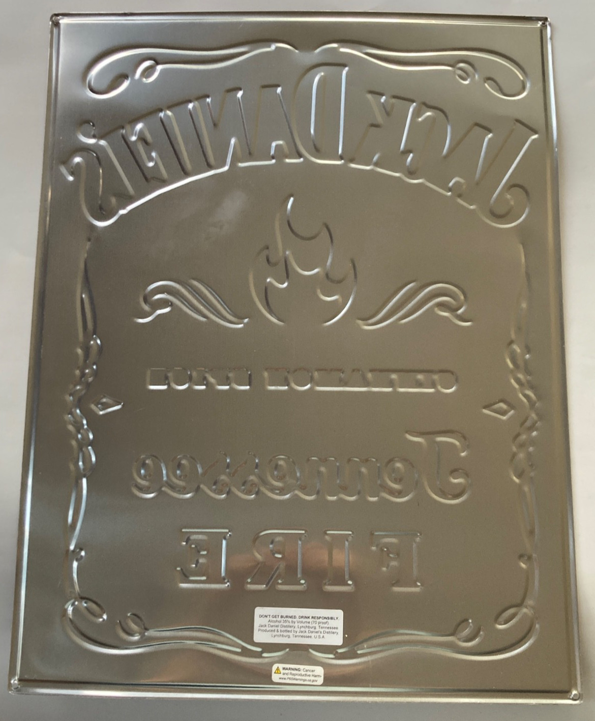 Tin tacker 17X22" Jack Daniels Tennessee FIRE  advertising sign for man cave.