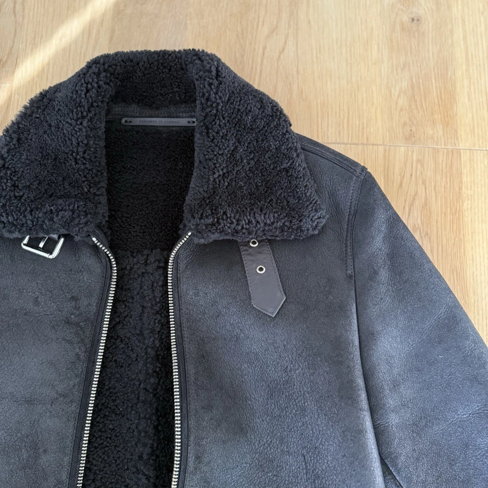 REISS Kyelder Black Shearling Jacket T41968 Size S - Image 3 of 4