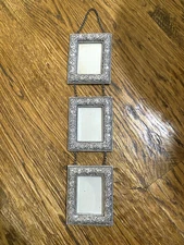 VTG 3-Piece Photo Hanging Silver Picture Metal Frame 2.5" x 3.5"