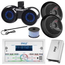 Pyle Radio, Amp, 2x 8"  1x 6.5" Bluetooth LED Speakers, Wire, Antenna Black 