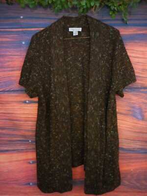 Christopher & Banks Short Sleeve Cardigan Sweater Brown Black Purple Blue Medium