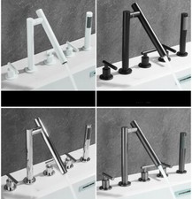 Modern 5pcs Bathroom Bathtub Faucet with Hand Shower Deck Mount Tub Filler Brass
