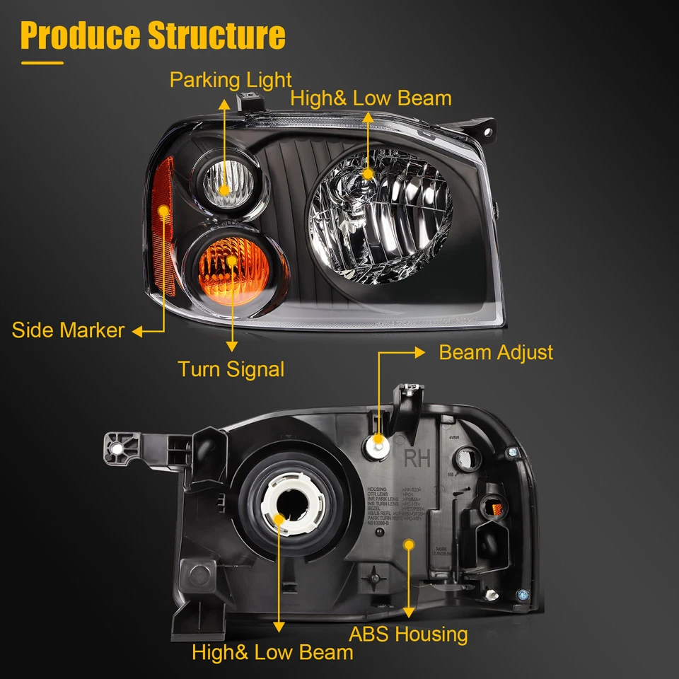 Conjunto de faros para Nissan Frontier 2001-2004 carcasa negra izquierda+derecha Foto 3 de 4