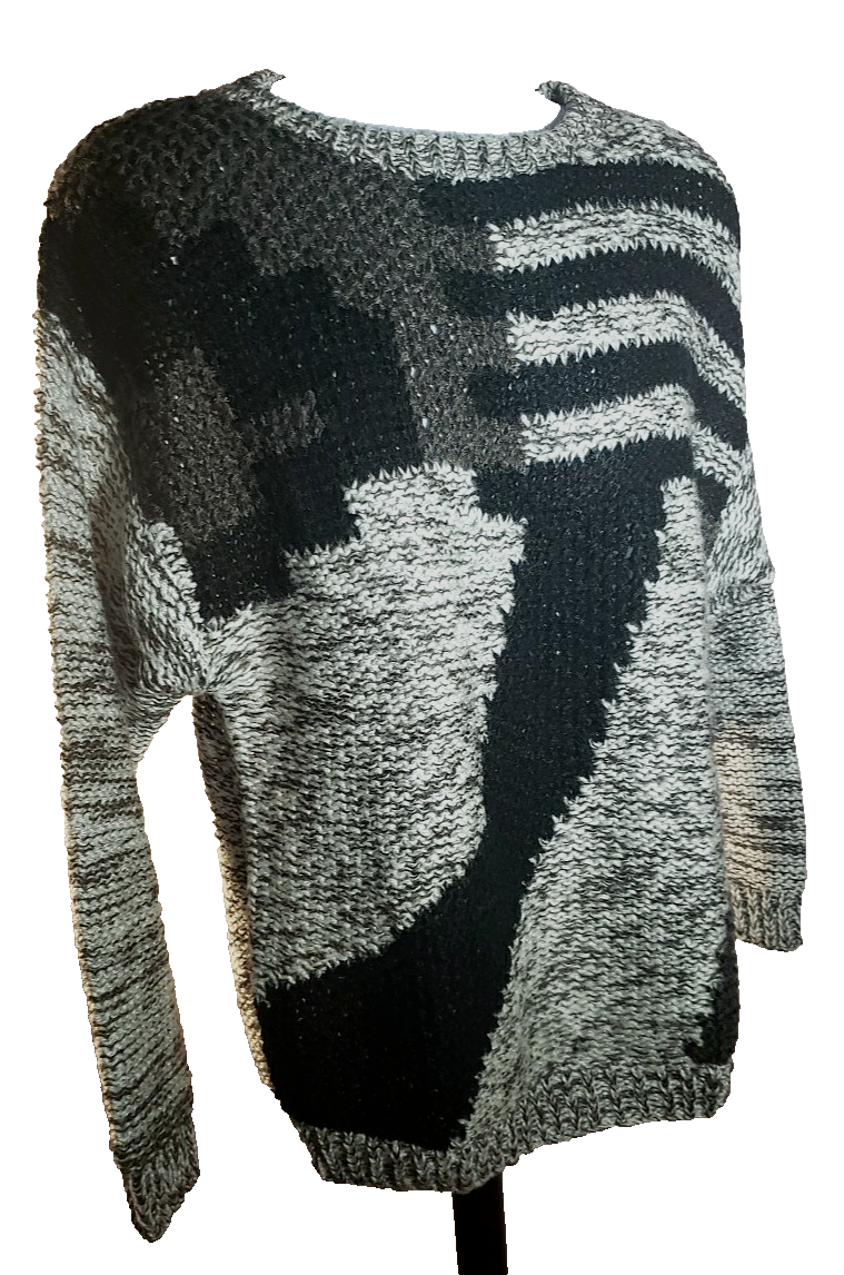 Street Scenes Casual Knit Sweater Long Sleeve Men's Large Gray Multi Geometric