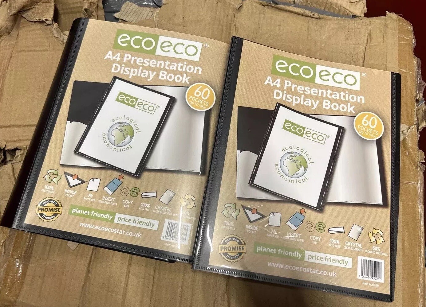 2 Pack eco-eco A4 60 Pocket Presentation Display Book Black Filing