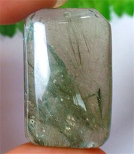 34x22x11mm Natural Green Rutilated Quartz Crystals Oblong Pendant BQ67143