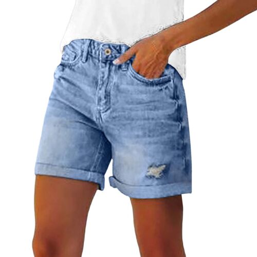 Fashion Hole Bottom Pants Womens Pocket Jeans Female Sexy Shorts Casual Denim