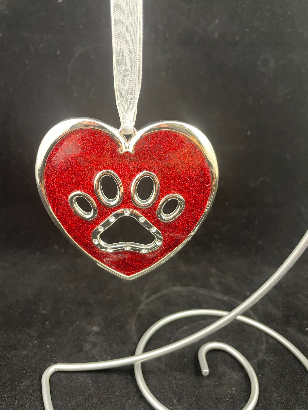 1 HARVEY LEWIS HEART DOG PAW PRINT SWAROVSKI CRYSTALS CHRISTMAS HOLIDAY ORNAMENT