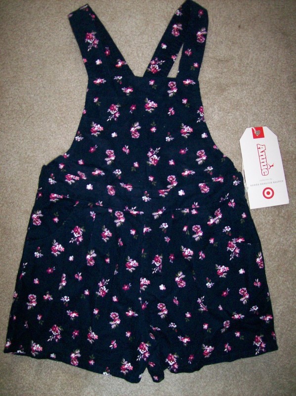 NWT Annie for Target Girl's Navy Floral Corduroy Shortalls Size S 6/6X