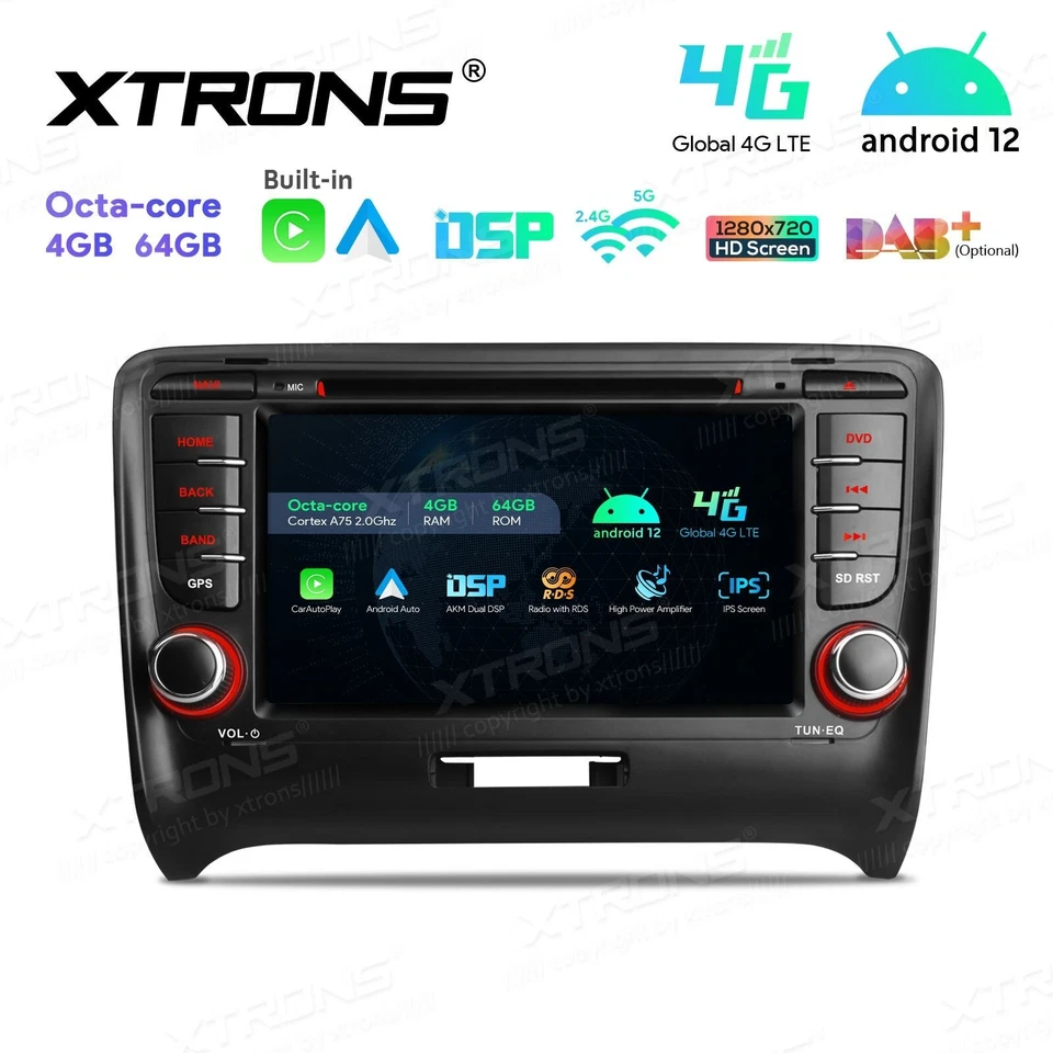 AUTORADIO ANDROID 12 4/64GB STEREO AUTO 7" AUDI TT MK2 8J 2006-2012 NAVI CARPLAY - Immagine 3 di 4