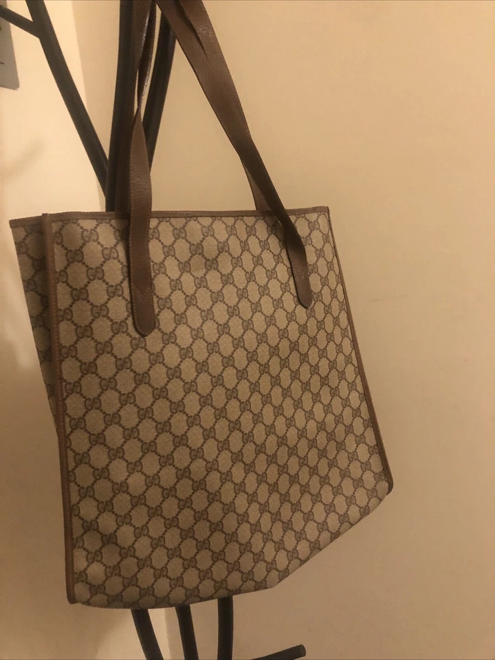 GUCCI Vintage Shoulder Tote Bag GG PVC Canvas Leather Brown Authentic form Japan - Image 3 of 4