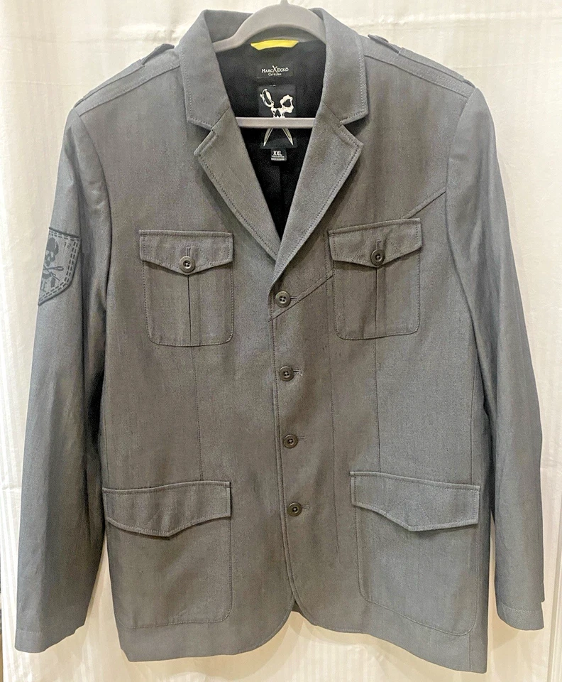 Blazer Marc Ecko Corte y Costura Para Hombres 2XL Gris Rayas Diseño Águila Abrigo Deportivo Chaqueta Foto 3 de 4