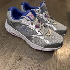 SKECHERS Go Run Consistent Trainers Running Shoes Ortholite Size 6 Gray Pink EUC