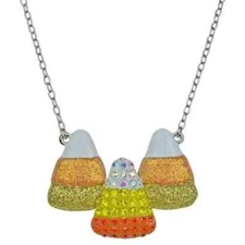 KIRKS FOLLY CRYSTAL GLITTER CANDY CORN NECKLACE IN SILVER  TONE #12