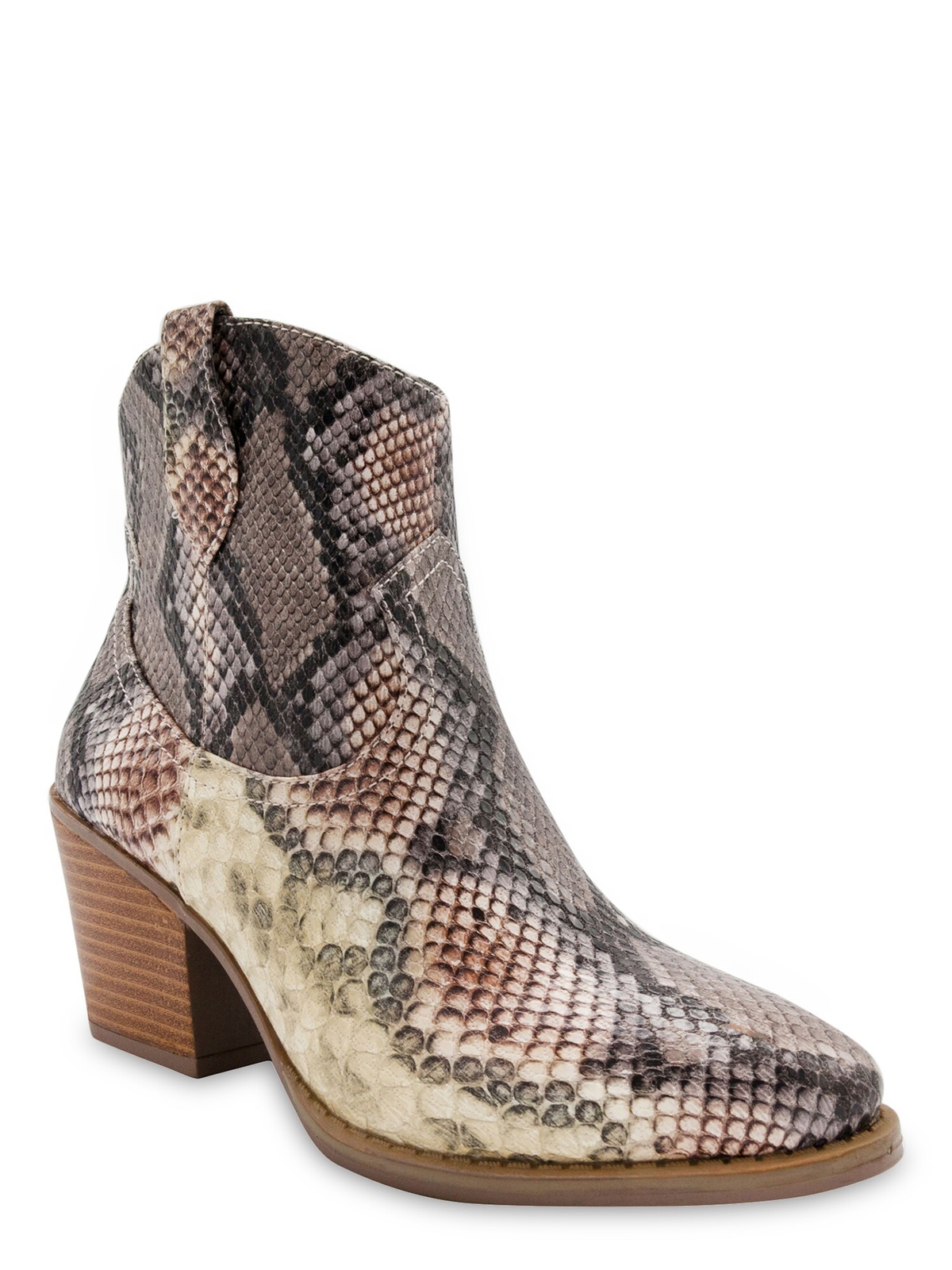 SUGAR Womens Blush Brown Snake Comfort Tarah Almond Toe Block Heel Booties 6 M