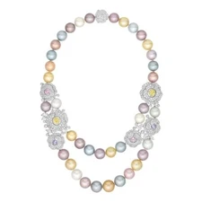 Feature Wonderful Colorful Pearls & Lab-Created Diamonds 935 Silver Necklace