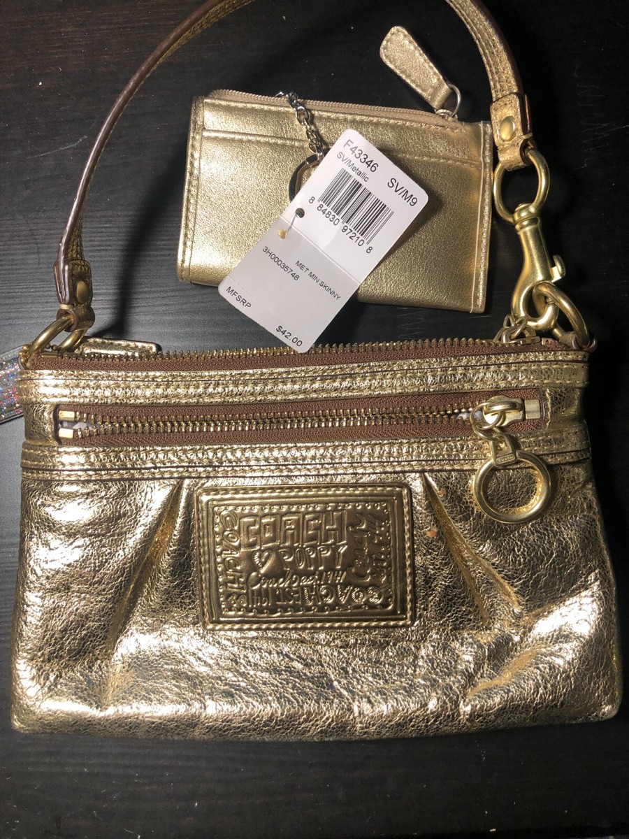 NWT Coach Gold Clutch and NWT Gold Wristlet Set