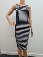 Ladies Womens Size 12 Stripe Bodycon Fitted Midi Dress Premier de toi
