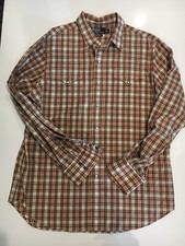 POLO RALPH LAUREN Men  s Peach Tan Brown Plaid Western Pearl Snap Shirt Size L