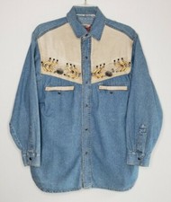 Vintage Stockerpoint Original No.1 Beaded Metal Western Denim Shirt Men's Small