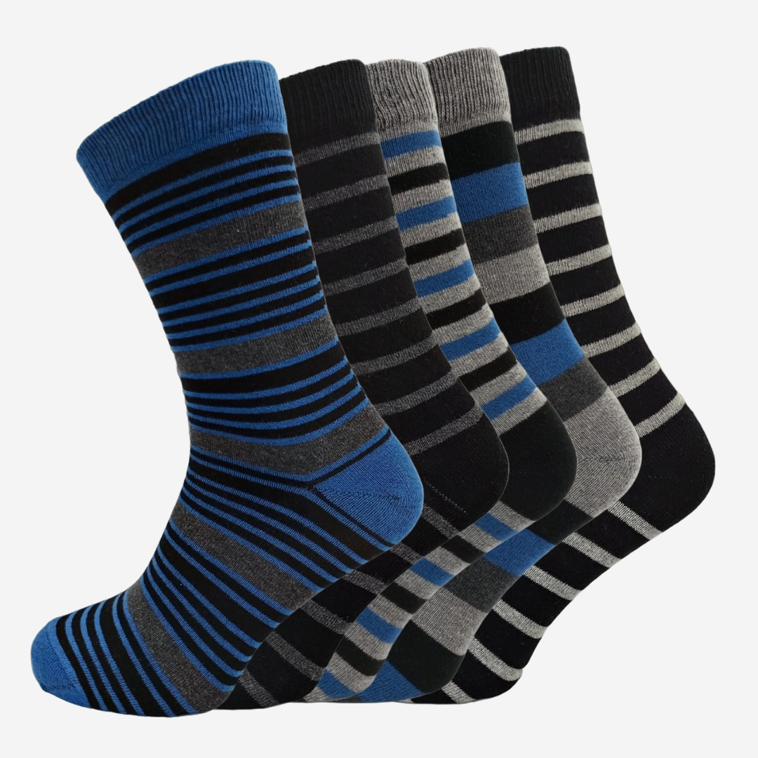 Men's Crew Socks Dress Sports Cotton Rich Multi Striped Design