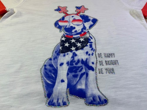 New Girl's SO Patriotic Tee Dalmatian Dog says Be Happy,Be Bright,Be You!* - Picture 2 of 3