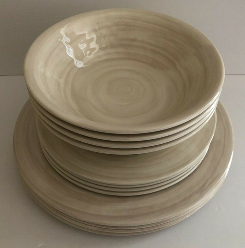 x12 TOMMY BAHAMA Melamine DINNERWARE SET Beige Swirl SALAD & DINNER PLATES BOWLS - Picture 3 of 9