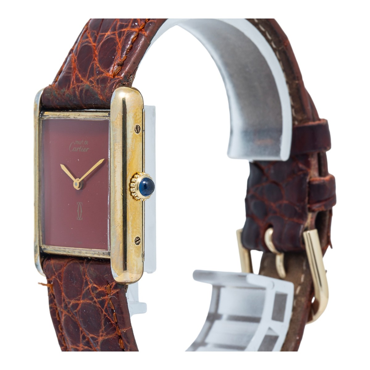 Cartier Tank Vermeil Vintage W/P 925 Gold Plated Red Dial Manual