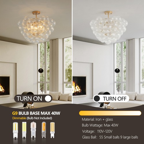 Bubble Ball Glass Chandelier Flush Mount Ceiling Light Fixture Pendant LED Lamp - Picture 4 of 9