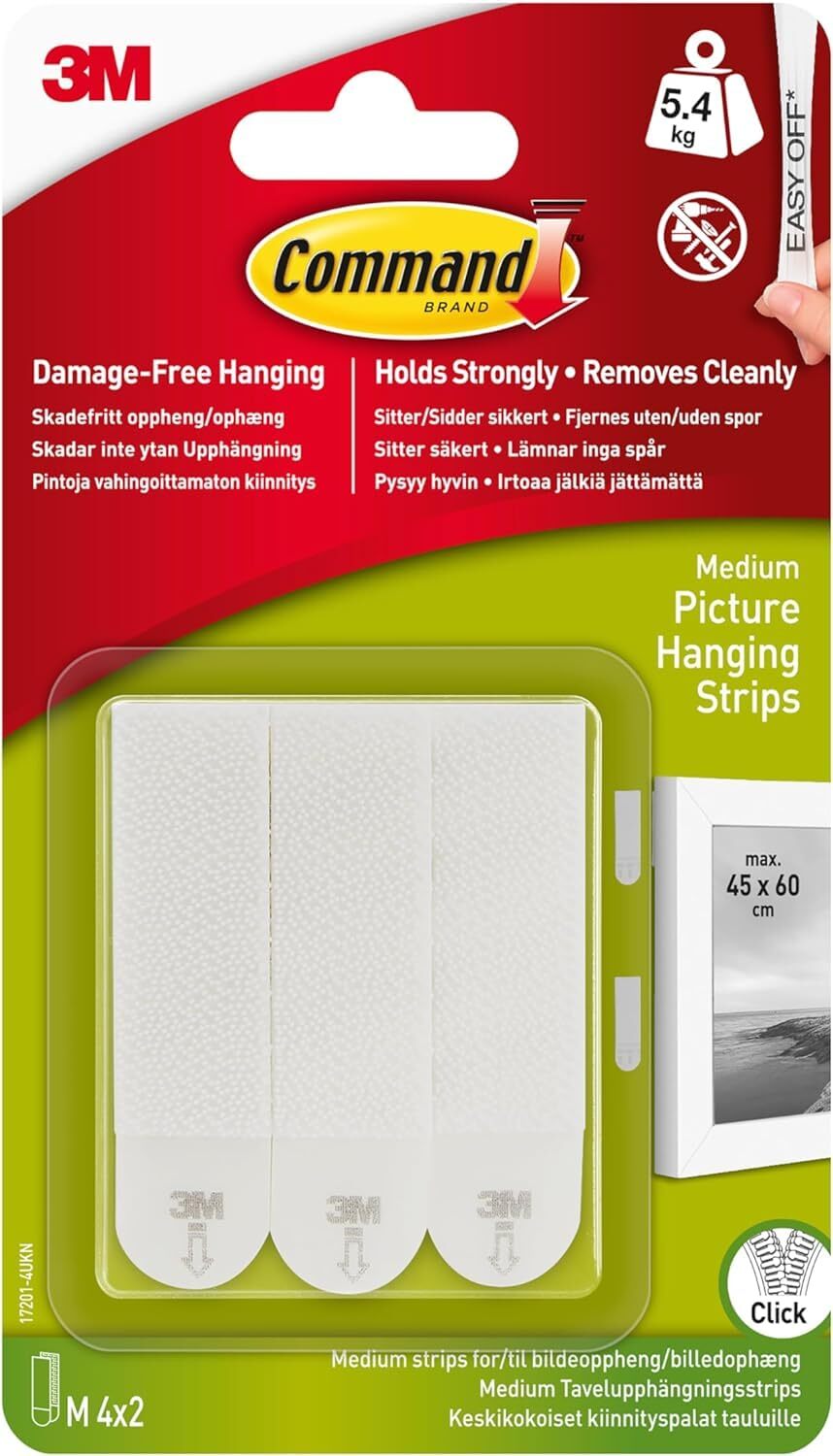 Command Medium Picture Hanging Strips, Pack of 4 x 2 Adhesive Strips, White - Da