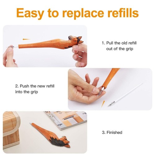 Handmade Pen Wood Carved Gel Ink Rollerball Pens Animal Gel Pen Office Supply - Picture 2 of 8