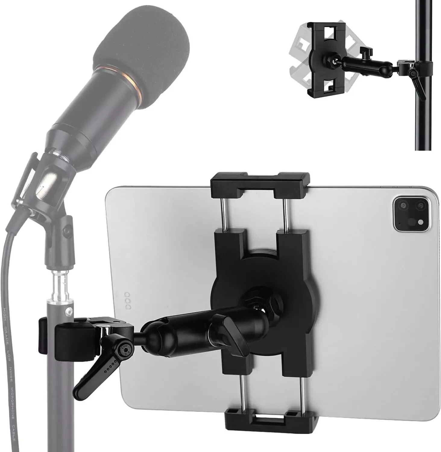 Mic Stand Tablet Holder for iPad - Black Music Stand Mount  -image