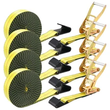 TLGREEN 4 Pack 2 in x 27 FT Flat Hook Ratchet Straps (11,000 lbs Break Streng...