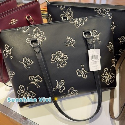 NWT Coach Station Tote Bag With Butterfly Print Silver Black CCK87