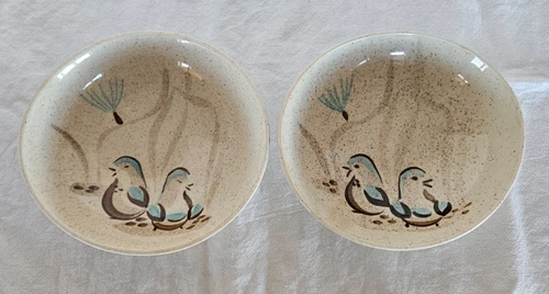 2 Red Wing Pottery Bob White 6 1/2" Oval (Cereal - Salad) Bowls Quail Birds USA
