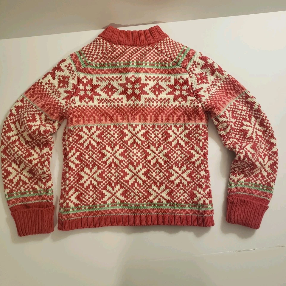 GAP Kids Sz L (10) Pink Full Zip Sweater Nordic Fair Isle Snowflake Holiday Ski - Image 2 of 4