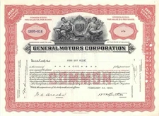 General Motors Corporation - 1950's dated Automotive Stock Certificate - Great