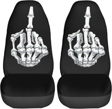 Black White Skull Car Seat Covers 2 Pieces Universal Fit For Cars Suv Sedan