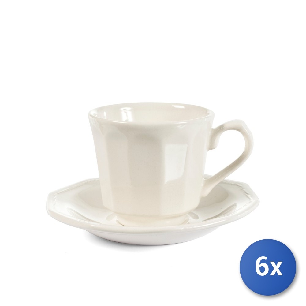 6x Coffee Cups Artic White In Earthenware Cc110, White, With Saucers