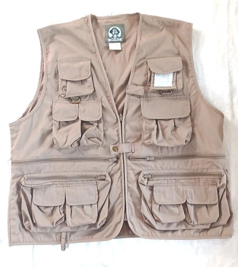 Uncle Milty Men's Fishing Hunting Outdoor Beige Vest Sz L Multi Pockets